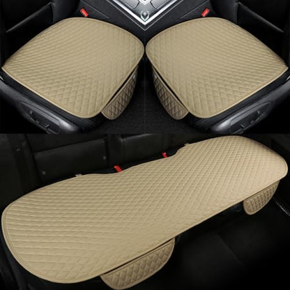 Pu Leather Car Seat Bottom Covers Protectors Include 1 Pair Front Driver Seat Pad Mat and 1 Rear Bench Cover Universal Fit 90% Vehicles