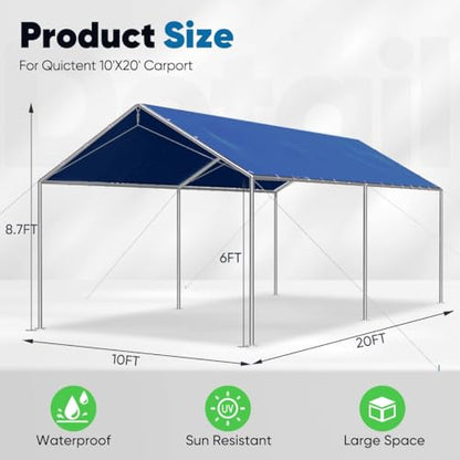 10x20 ft Heavy Duty Car Canopy Galvanized Frame Carport Outdoor Party Tent Boat Shelter with 3 Reinforced Steel Cables