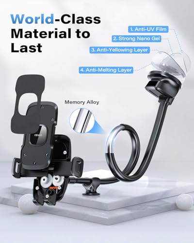 Solid Car Truck Phone Mount Holder Black with 14" Gooseneck Long Arm