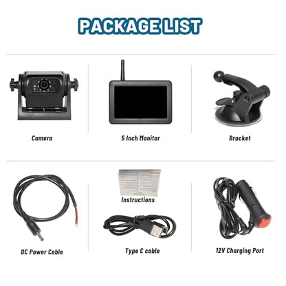 Wireless WiFi Magnetic Hitch Backup Camera 1080P HD Rechargeable Battery Powered No Wiring Rear View Reverse Monitoring Camera for Car Truck Pickup RV Camper 5th Wheel Horse Trailer Boat Trailer