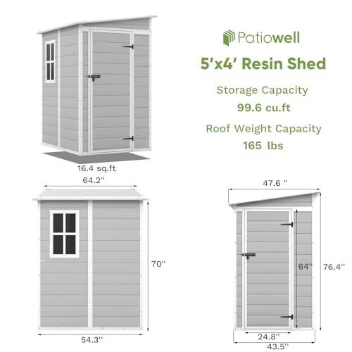 5 x 4 FT Plastic Outdoor Storage Shed with Floor