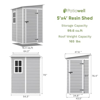 5 x 4 FT Plastic Outdoor Storage Shed with Floor
