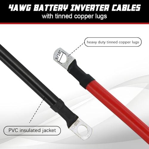 4 AWG Battery Cable 4 Gauge Pure Copper Battery Inverter Cables with 5