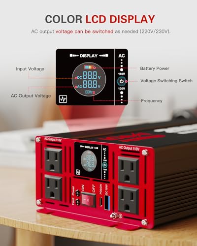 2000 Watts Pure Sine Wave Power Inverter 12V DC to 110V 120V AC Converter for Home RV Off Grid Truck Solar System Inverters with Type