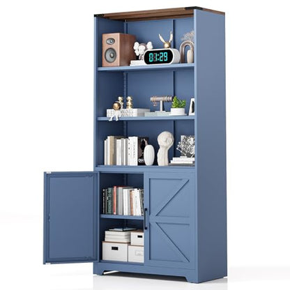 Blue Bookcase with Doors and Adjustable Shelves