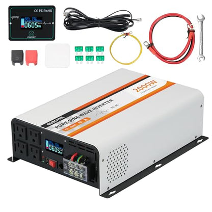 2000W Pure Sine Wave Inverter 24V DC to 120V AC Converter