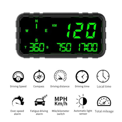 Heads Up Display for Car Digital GPS Speedometer kit MPH Odometer Automotive Compass for Dashboard HUD Fatigued Driving Alert Speeding Alarm for Trucks Golf cart All Vehicles