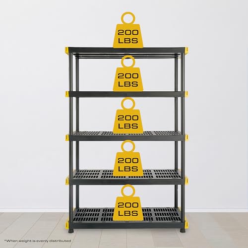 5 Tier Heavy Duty Plastic Storage Shelves for Garage Organization (5 Count)