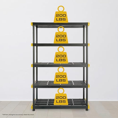5 Tier Heavy Duty Plastic Storage Shelves for Garage Organization (5 Count)