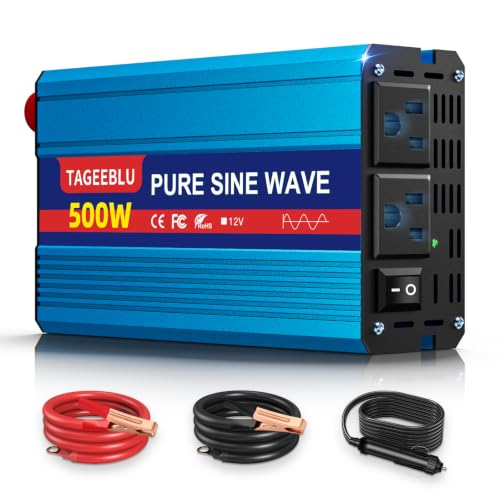 500W Pure Sine Wave Power Inverter 12V DC to 110V 120V AC for Vehicles