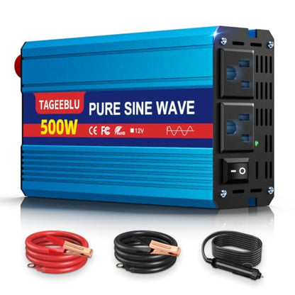 500W Pure Sine Wave Power Inverter 12V DC to 110V 120V AC for Vehicles