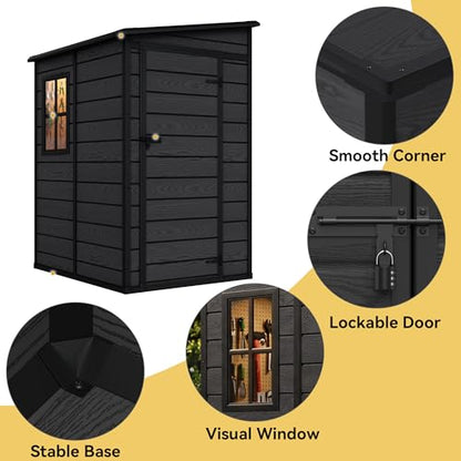 5x4 FT Resin Outdoor Storage Shed with Floor & Window