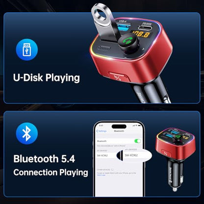 Bluetooth 5.4 FM Transmitter Car Adapter 48W