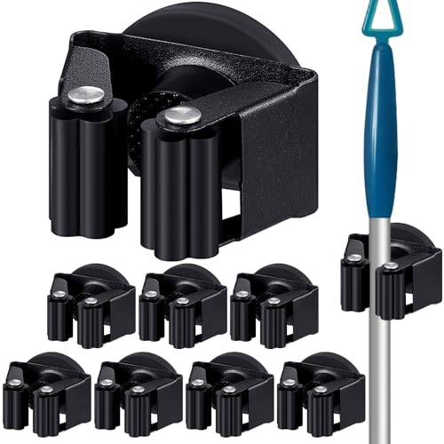 8 Pcs Magnetic Broom Holder Wall Mounted Anti Slip Rack (8 Count)