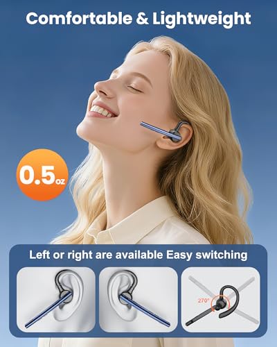 Bluetooth Headset V5.1 72H Talk Time Dual Mic with Mute Button for Business