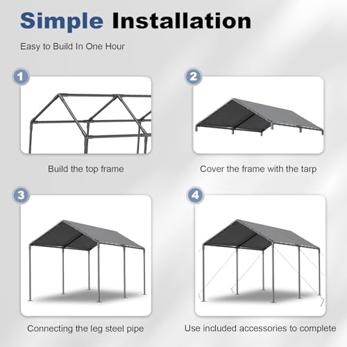 10x20ft Portable Car Tent Garage with UV Resistant Canopy