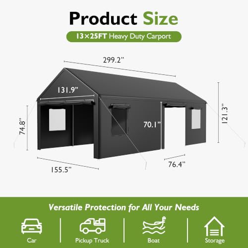 13x25 FT Heavy Duty Carport Canopy with All