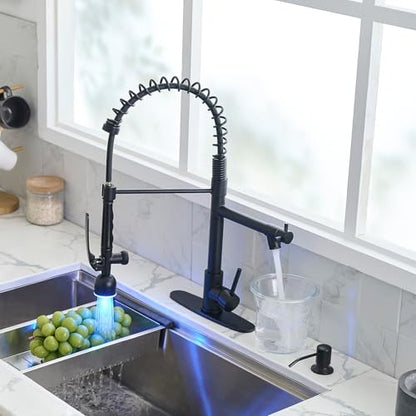 LED Commercial Kitchen Faucets with Pull Down Sprayer Matte Black