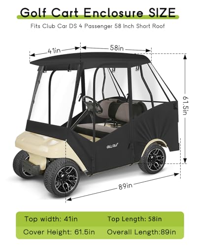 4 Passenger Golf Cart Enclosure for Club Car DS 58" Short Roof