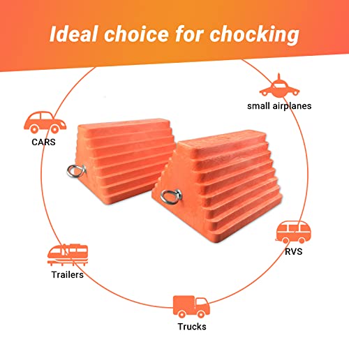 2 Packs Wheel Chocks Heavy Duty Orange with Eyebolt