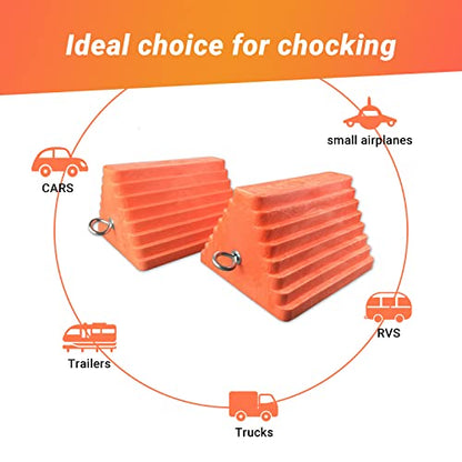 2 Packs Wheel Chocks Heavy Duty Orange with Eyebolt