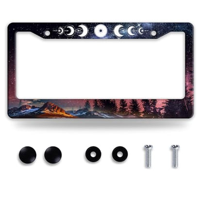 Moon Phase License Plate Frame Stainless Steel Starry Sky License Holder