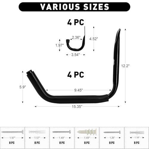 15" Heavy Duty Garage Storage Hooks (8 Count)