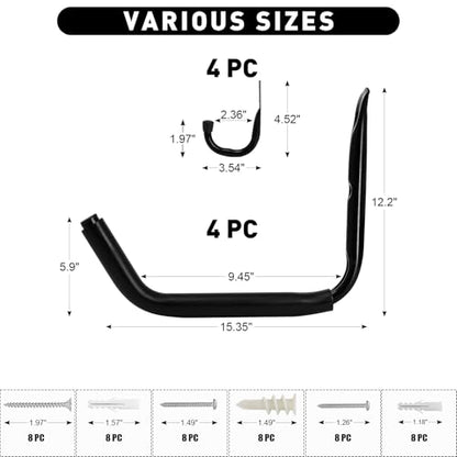 15" Heavy Duty Garage Storage Hooks (8 Count)