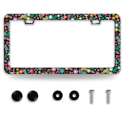 Colorful Flowers Art Stainless Steel License Plate Frame for US Cars Decor