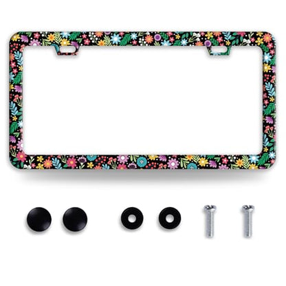Colorful Flowers Art Stainless Steel License Plate Frame for US Cars Decor