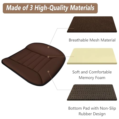 Car Seat Cushion Pad 1.2" Thick Comfort Protector for Car Driver Seat Office Chair Home Use Memory Foam Cushion with Non Slip Bottom