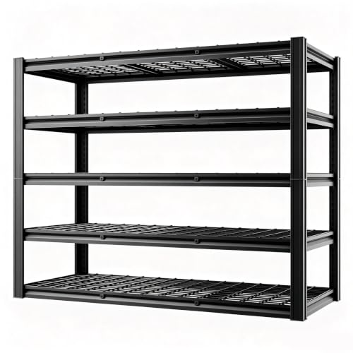 5 Tier 60”W x 20”D x 78”H Shelving Units for Garage 3300LBS Heavy Duty Garage Shelving Metal Storage Shelves Adjustable Industrial Shelving Unit 60 Inch Shelf（Black）