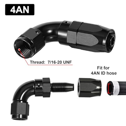 4AN 90 Degree One Piece Full Flow Hose End Fitting Swivel for CPE Braided Hose