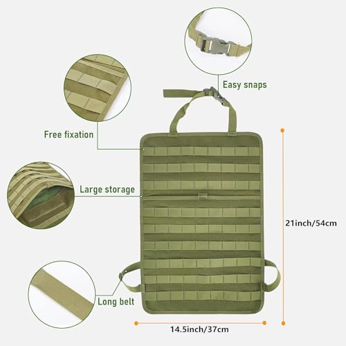 tactical car seat back organizer and storage truck seat covers with a Molle Vehicle Panel and 5 Different Size Molle Pouches for most models such as Jeep