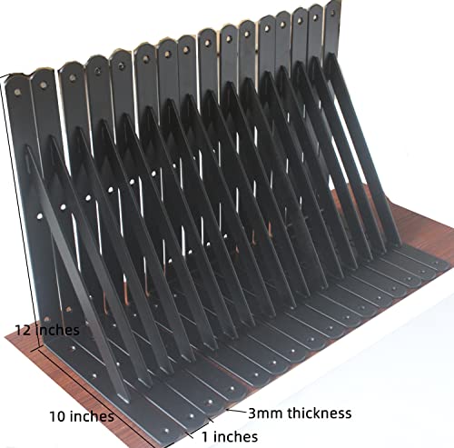 20 Pack L12 x H 8" Black Heavy Duty Shelf Brackets with Screws Metal Shelf Brackets Shelf Support Angle Brackets for Shelves L Brackets Heavy Duty Floating Shelf (20 Count)