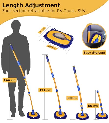 56.7" Car Wash Brush Mop Kit Mitt Sponge with Long Handle Car Cleaning Supplies Kit Tools Car Washing Duster Exterior Scratch Free
