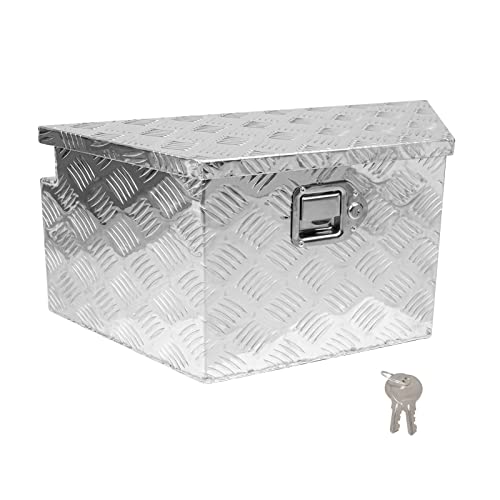 27" x 13" x 13" Trailer Tongue Tool Box with Latch and Keys Heavy Duty Aluminum Trailer Toolbox Organizer Truck Underbody Box Compatible with Pick Up Truck Bed RV Trailer ATV Silver