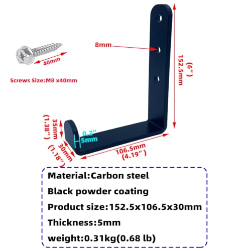 4 Pcs Black Heavy Duty Metal j Hooks for Hanging 280 lbs (4 Count)