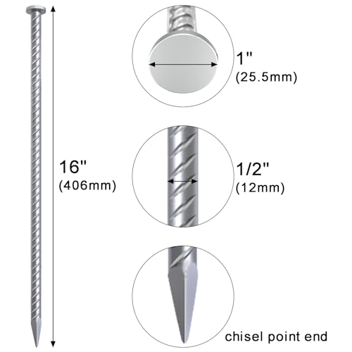 Rebar Stakes 16 Inch Galvanized Metal Steel Ground Spikes Heavy Duty (8 Count)