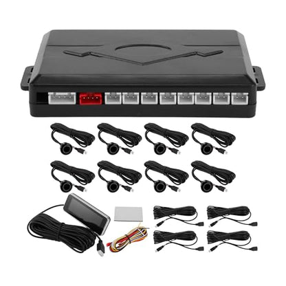 Auto Vehicle Reverse Backup Radar System Reverse Parking Sensors Sound Warning Alarm Buzzer Reminder Distance Detection Black 8 Parking Sensors