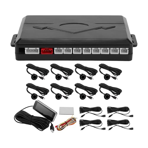 Auto Vehicle Reverse Backup Radar System Reverse Parking Sensors Sound Warning Alarm Buzzer Reminder Distance Detection Black 8 Parking Sensors