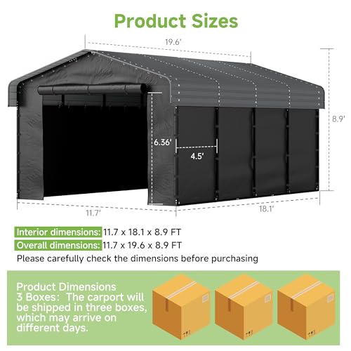12x20FT Heavy Duty Metal Carport with Removable Sidewalls & Doors
