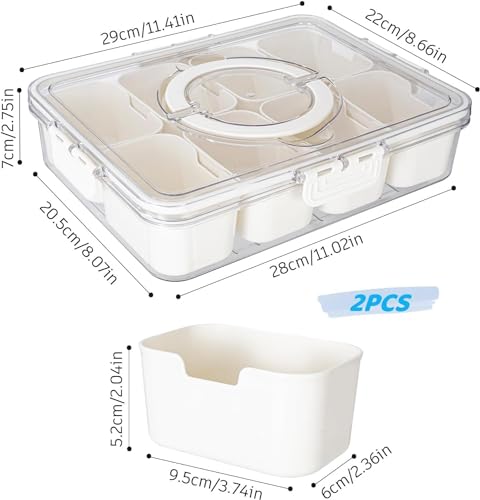 Divided Snack Serving Tray with Lid and Handle Travel Snackle Charcuterie Container Portable Storage Organizer for Candy