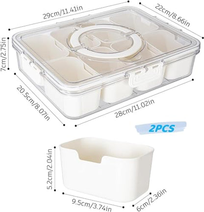 Divided Snack Serving Tray with Lid and Handle Travel Snackle Charcuterie Container Portable Storage Organizer for Candy