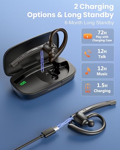 Bluetooth Headset V5.1 72H Talk Time Dual Mic with Mute Button for Business