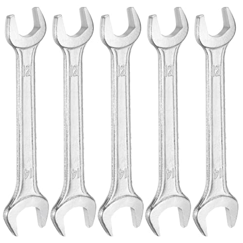 5pcs Double Open End Wrench 12mm x 14mm Metric 15 Degree Offset Angle Small Flat Head Wrench Galvanizing Open Ended Spanner for Automotive Repair Furniture Assembly (5 Count)