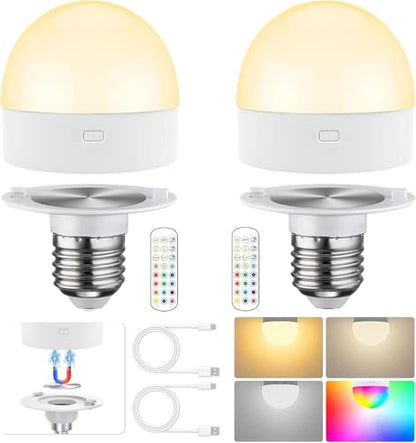 Dimmable Rechargeable Light Bulbs with Remote for Lamp Battery Bulbs (2 Count)