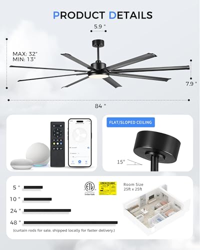 84 Inch Large Ceiling Fan with Light