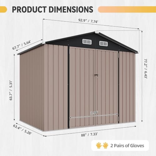 7.3'x5.3' Outdoor Storage Shed with Floor & Shed Light Brown