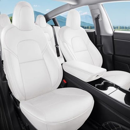 Tesla Model 3 Car Seat Covers Nappa Leather Car Interior Seat Airbag Compatible Cushion Cover Full Set Custom Fit 2023 2022 2021 2020 2019 2018